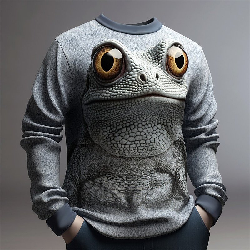 Quirky Frog Graphic Sweatshirt with 3D Print for Holiday and Vacation Outfits