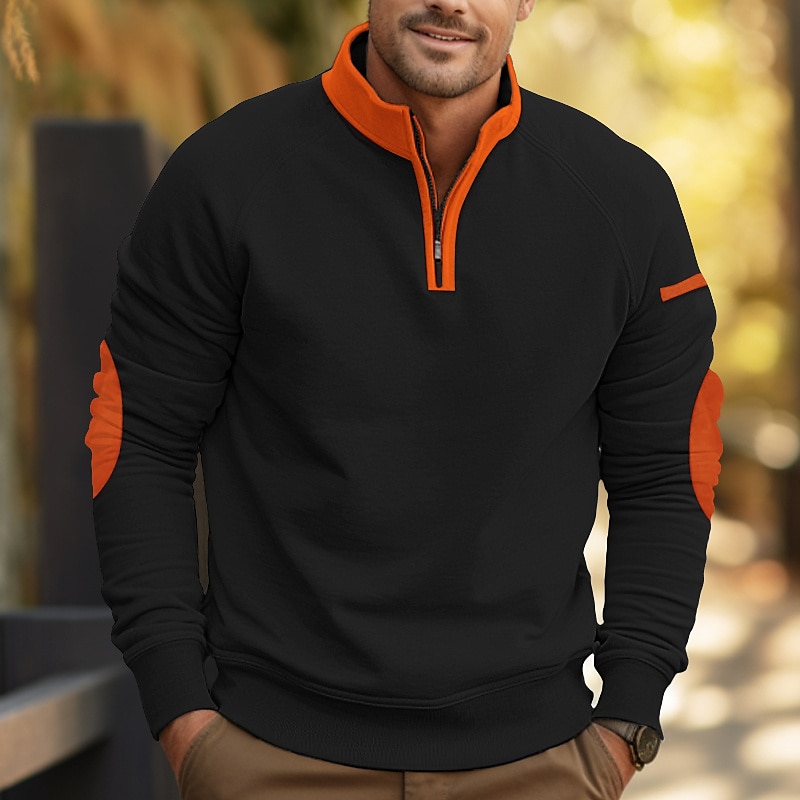 Zip Sweatshirt with Color Block Design for Streetwear and Daily Activities