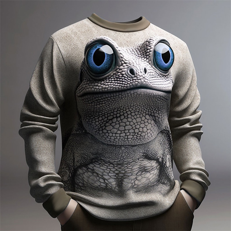 Quirky Frog Graphic Sweatshirt with 3D Print for Holiday and Vacation Outfits