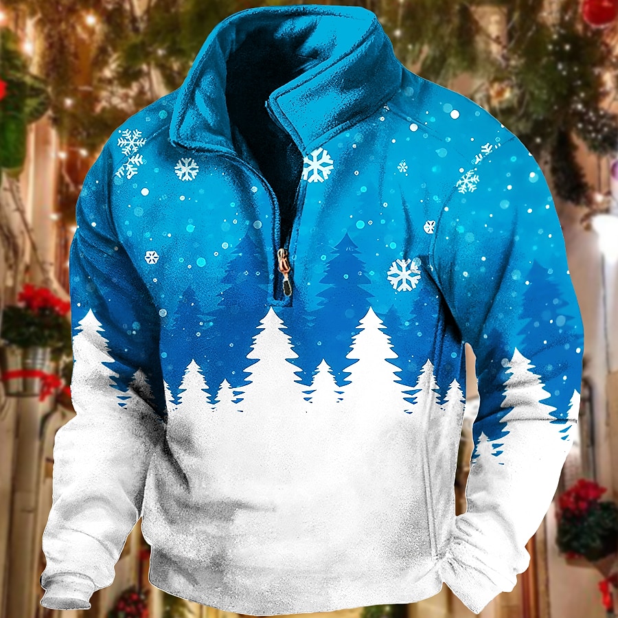 Snowflake Graphic Quarter Zip Hoodie for Holiday and Vacation Streetwear
