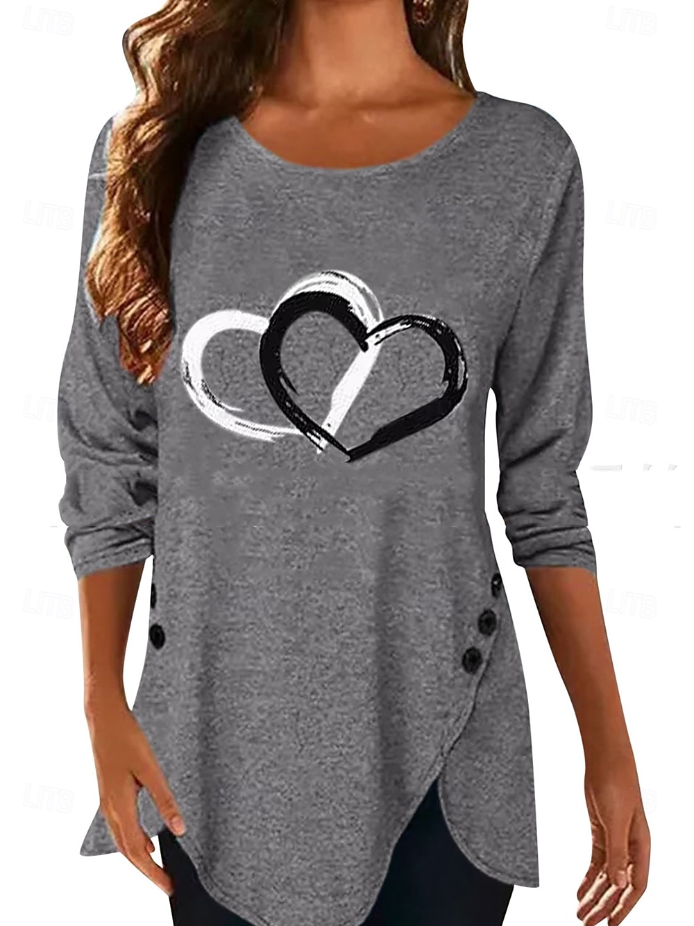 Heart and Lace Print Long Sleeve T-shirt for Daily Casual Outfits