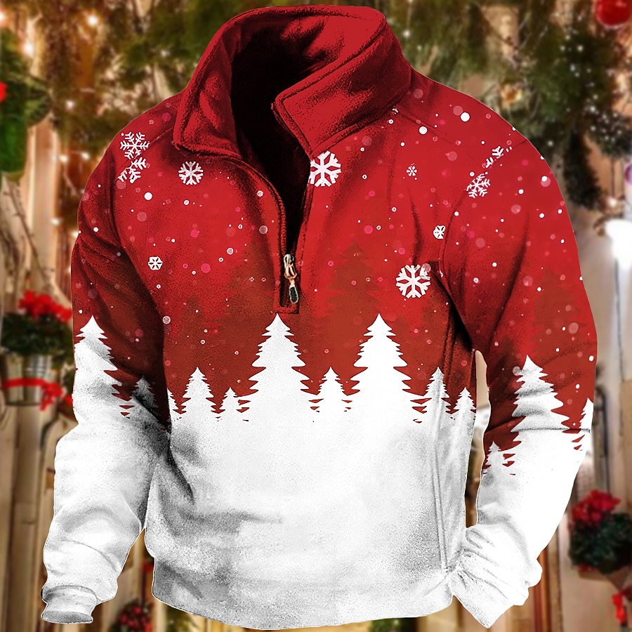 Snowflake Graphic Quarter Zip Hoodie for Holiday and Vacation Streetwear