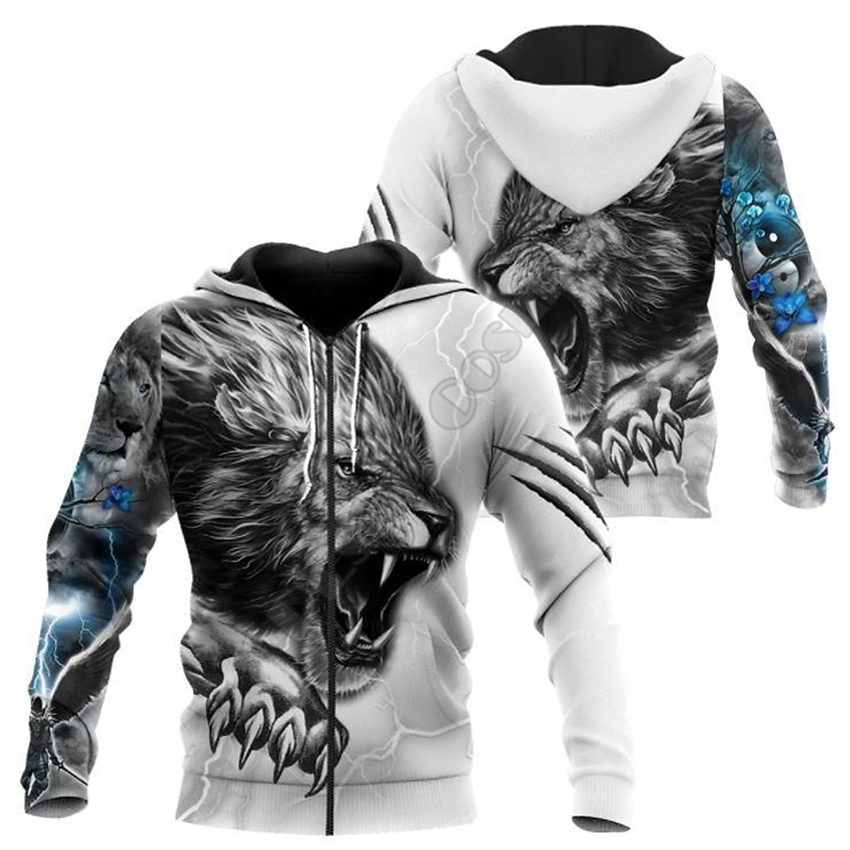 Dragon Graphic Full Zip Hoodie with Bold Prints for Casual Streetwear