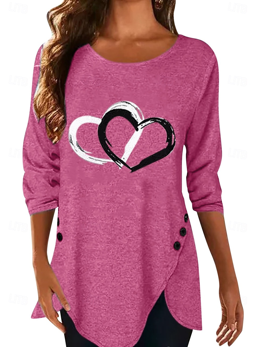 Heart and Lace Print Long Sleeve T-shirt for Daily Casual Outfits