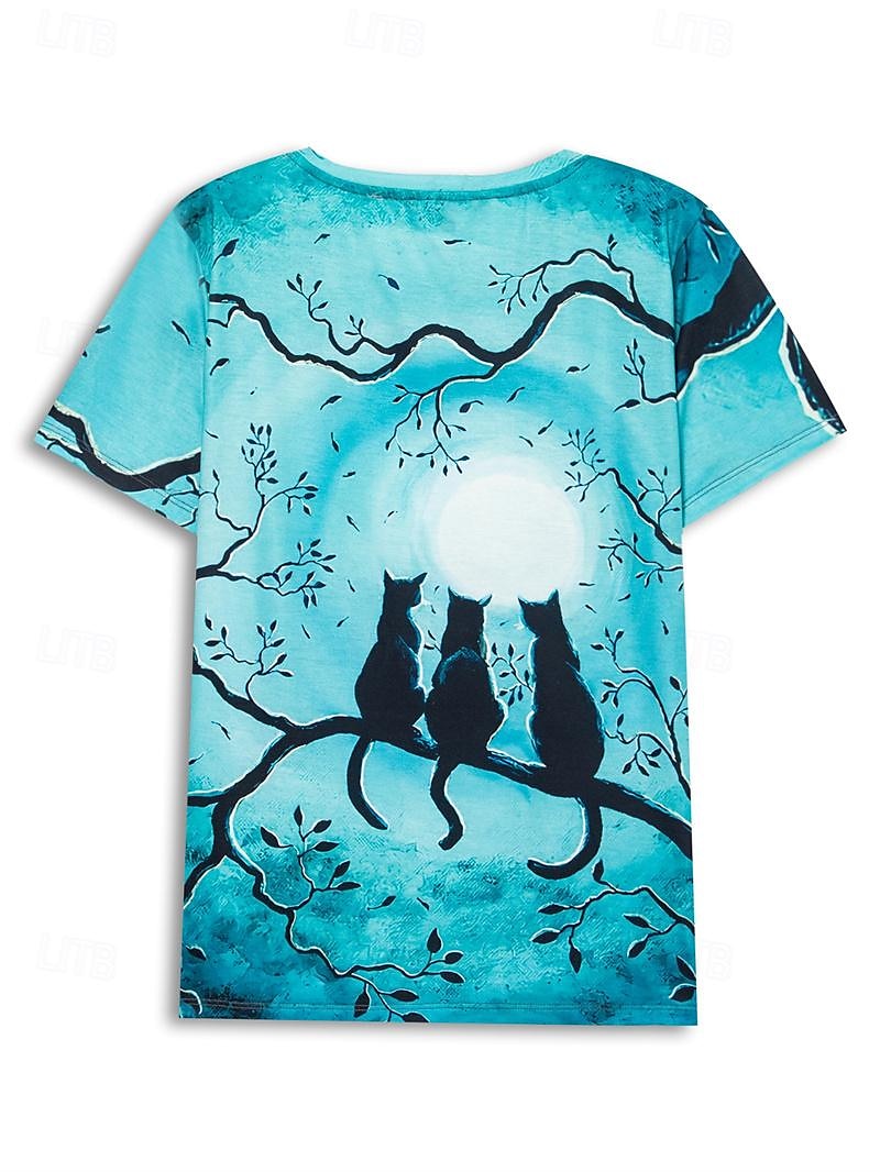 Cat Design Short Sleeve T-shirt for Basic Casual and Weekend Outfits