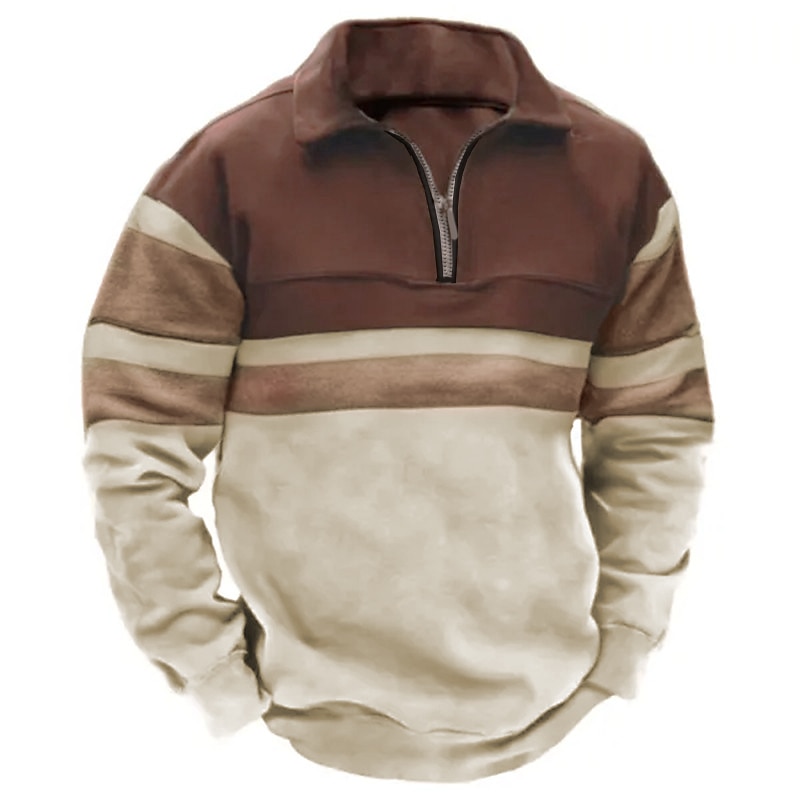 Half Zip Sweatshirt With Color Block Design For Fall And Winter Streetwear