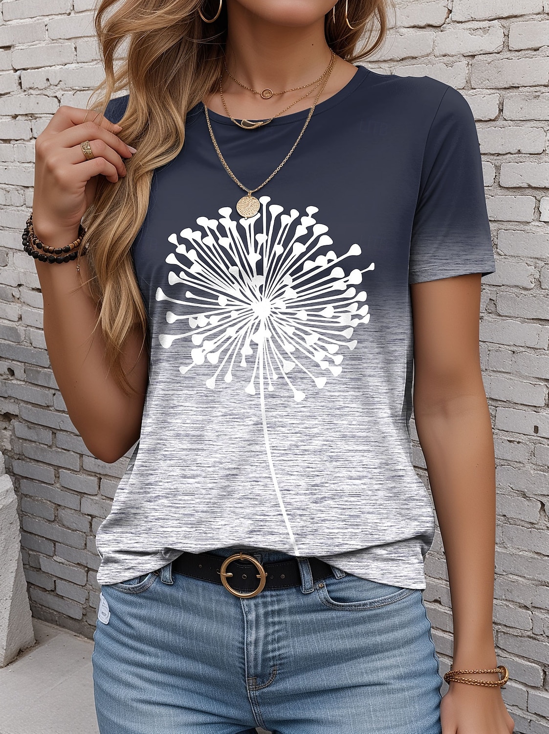 Navy Blue Casual Short Sleeve T-Shirt For Regular Wear