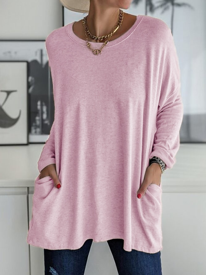 Long Sleeve Casual T-Shirt With Pocket Design For Weekend Outfits