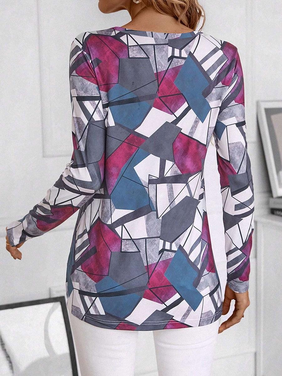 Color Block Long Sleeve T-Shirt For Regular Casual Outings