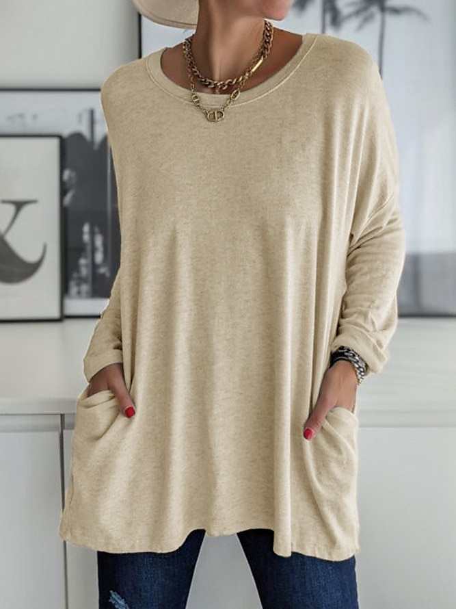 Long Sleeve Casual T-Shirt With Pocket Design For Weekend Outfits