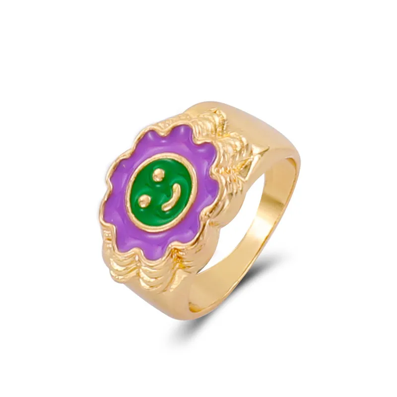 Streetwear Smile Face Flower Enamel Ring