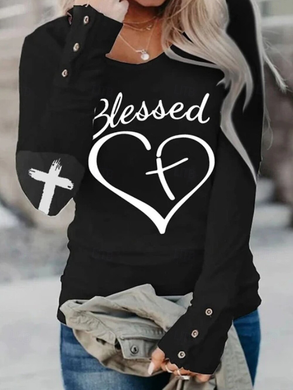 Heart And Letter Print Long Sleeve T-Shirt For Special Occasions