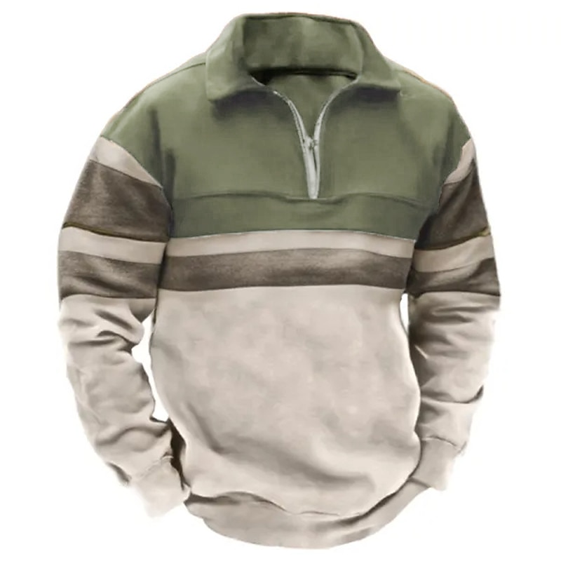 Half Zip Sweatshirt With Color Block Design For Fall And Winter Streetwear